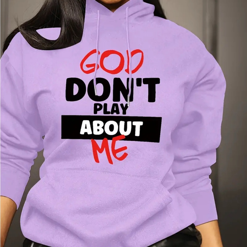 Callie Lives: God Don’t Play About Me Lilac Purple Long Sleeve Hoodie M L XL